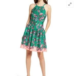 Vince Camuto Floral Halter Neck Scuba Crepe Fit & Flare Size 22 W